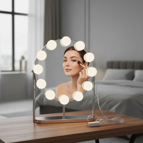 Kit Luces Led Decorativa Para Espejo Maquillaje Usb 10 Focos Blanco Frío