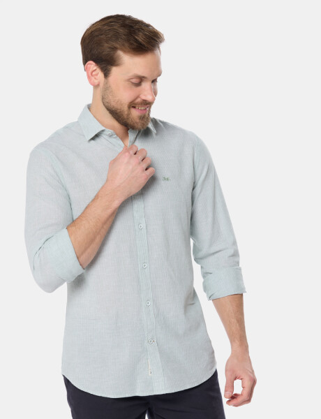 CAMISA DE LINO RAYADA Verde