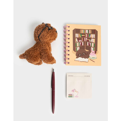 Set De Librería En Pouch Con Peluche Rojo Burdeaux