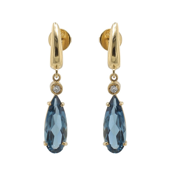 Caravanas Calma de Oro Amarillo 18k con Brillantes y Topacio Azul Caravanas Calma de Oro Amarillo 18k con Brillantes y Topacio Azul