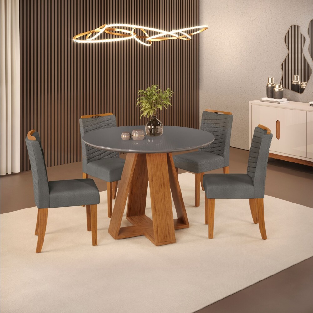 Juego De Comedor 4 Sillas Mesa Redonda - Celeste Gris / Gris