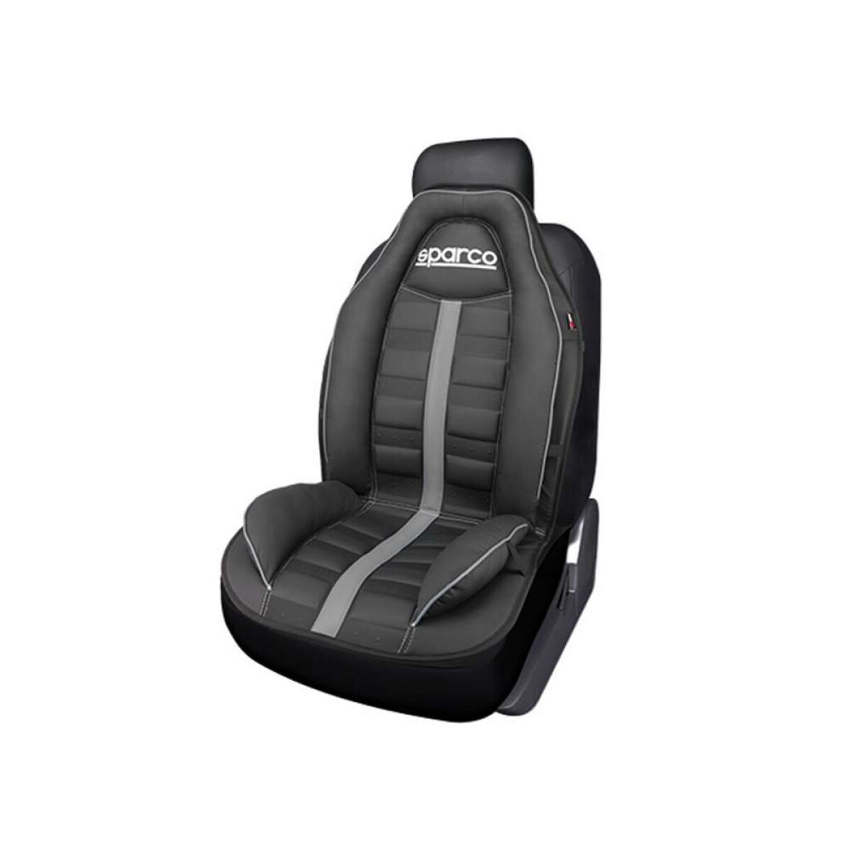 Cubreasiento Individual Eco Cuero Sparco - Color Negro Con Franja Gris 