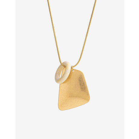 Collar Largo Metal Y Piedra Dorado Oro Cepillado Mate