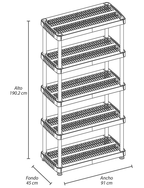 Estantería plástica ventilada Rimax 18" con 5 estantes Estantería plástica ventilada Rimax 18" con 5 estantes