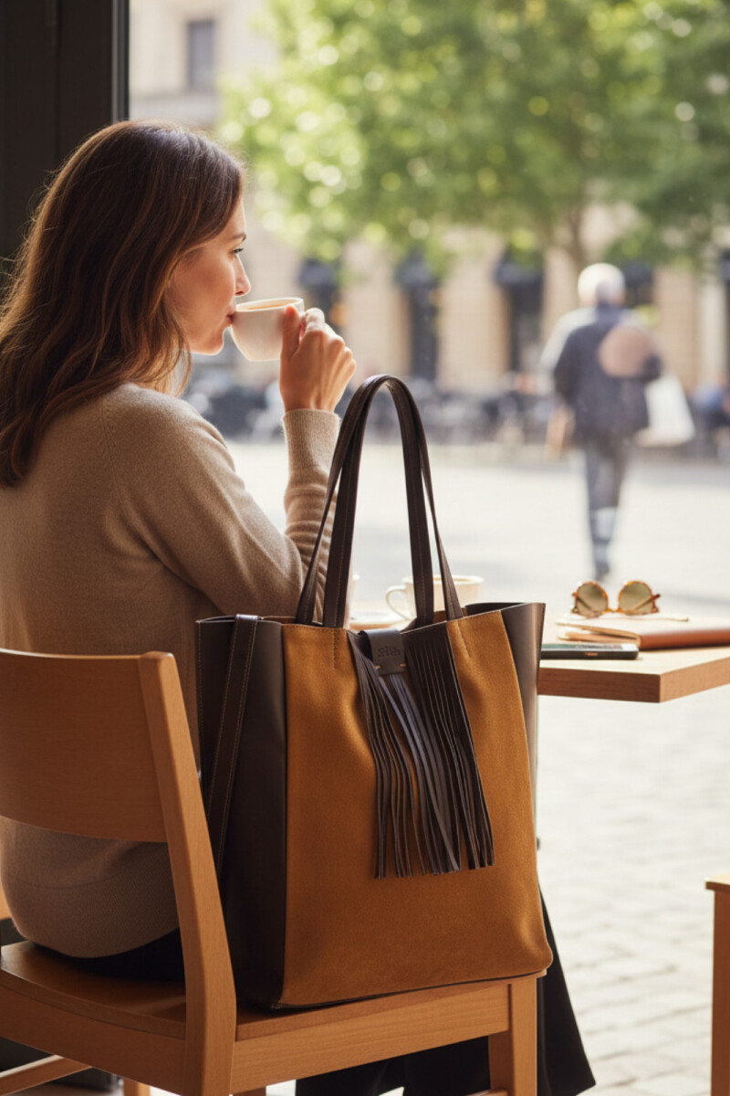 Bolso tote de cuero Tostado