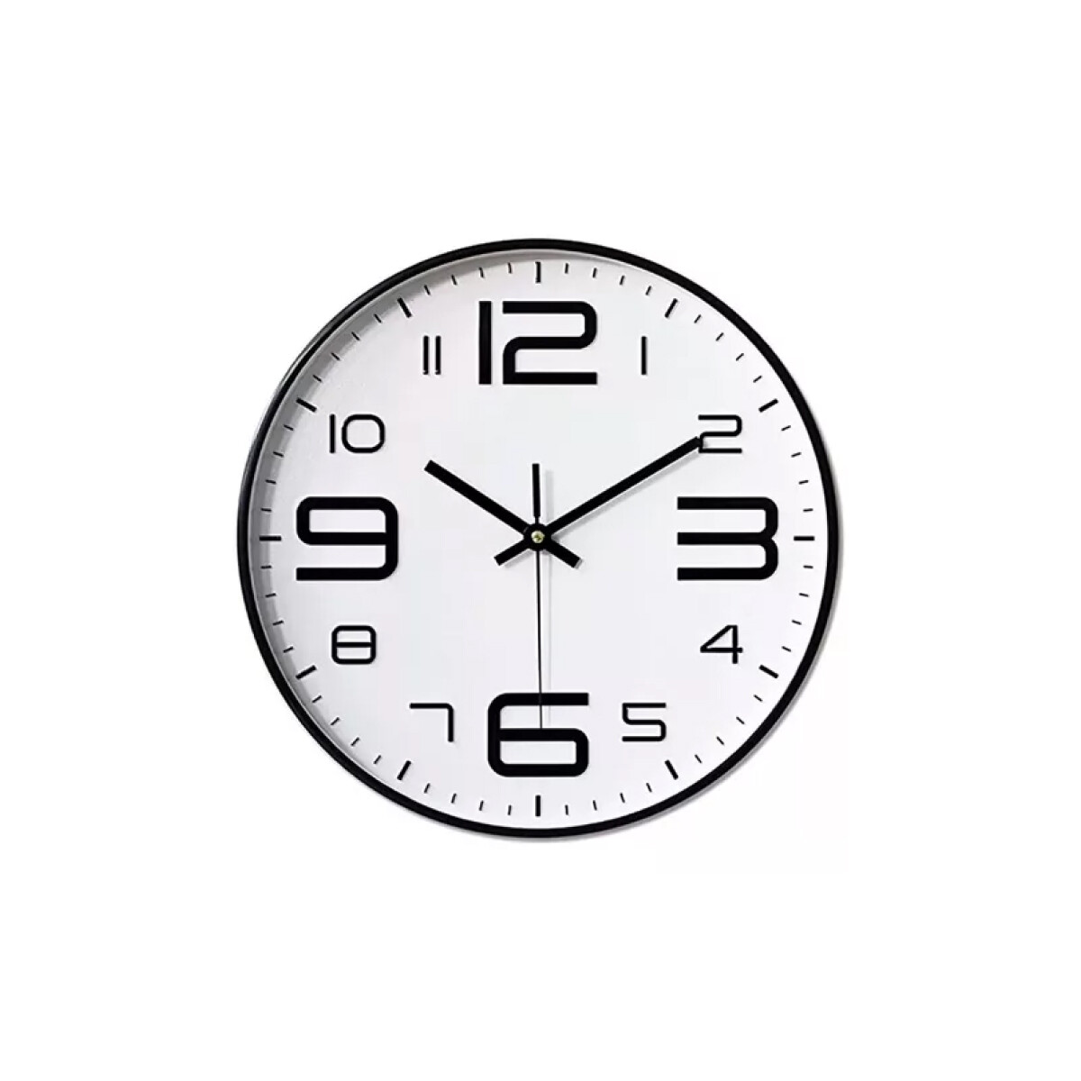 Reloj de pared 30 cm diámetro borde negro fondo blanco 