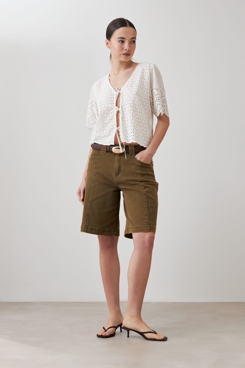 Blusa de broderie con lazos crudo