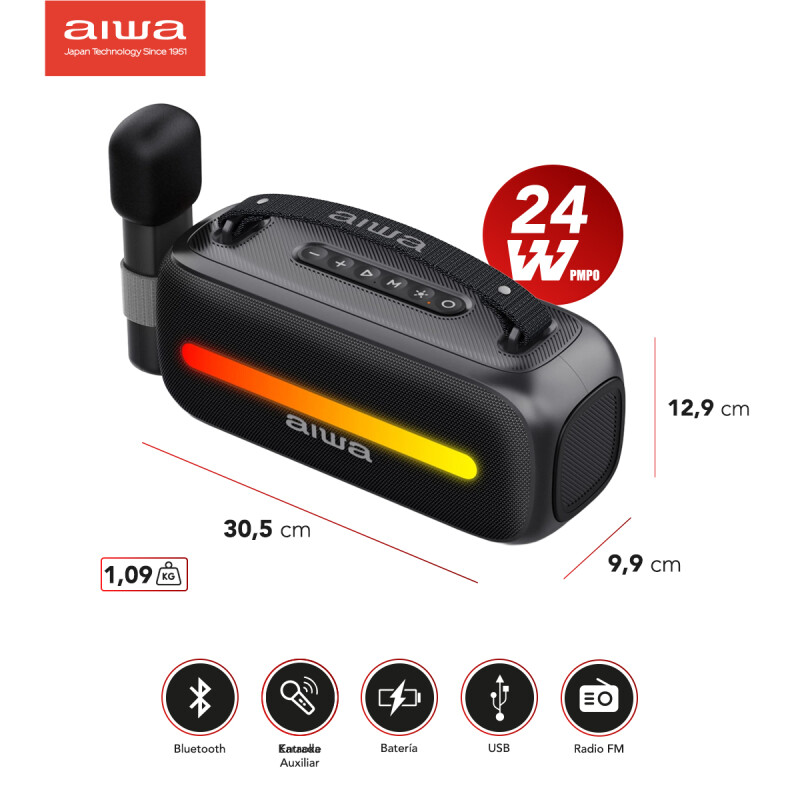 Paralente Activo Bluetooth | USB | FM | Karaoke | 24W PMPO | AIWA | AWS40BT Paralente Activo Bluetooth | USB | FM | Karaoke | 24W PMPO | AIWA | AWS40BT