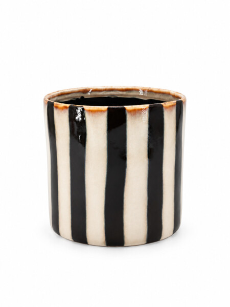 MACETA DE CERAMICA CON DISEÑO A RAYAS AZUL