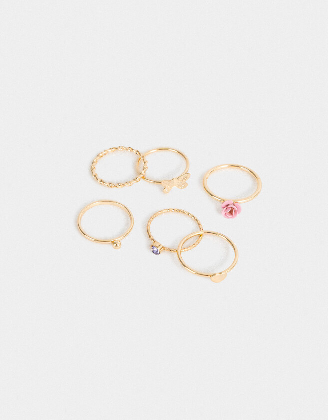 Sets Anillos Strass Set De Anillos De Metal - Dorado
