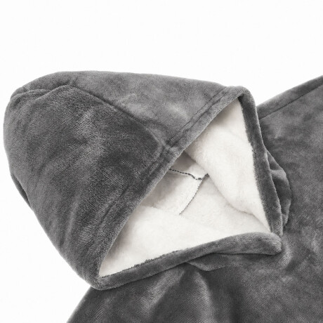 Buzo Canguro Oversize Manta Polar Afelpada Corderito Capucha Gris
