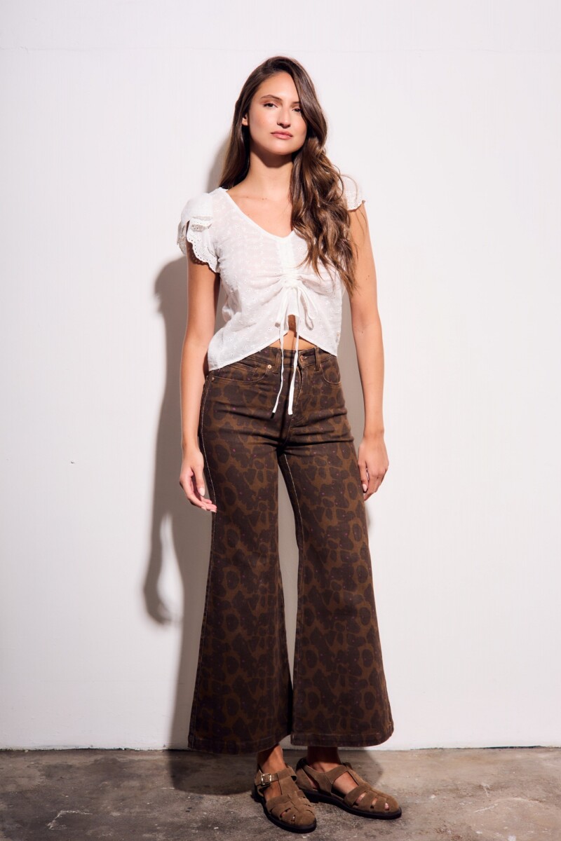 Jean Flared Wide Leg Estampado Chocolate