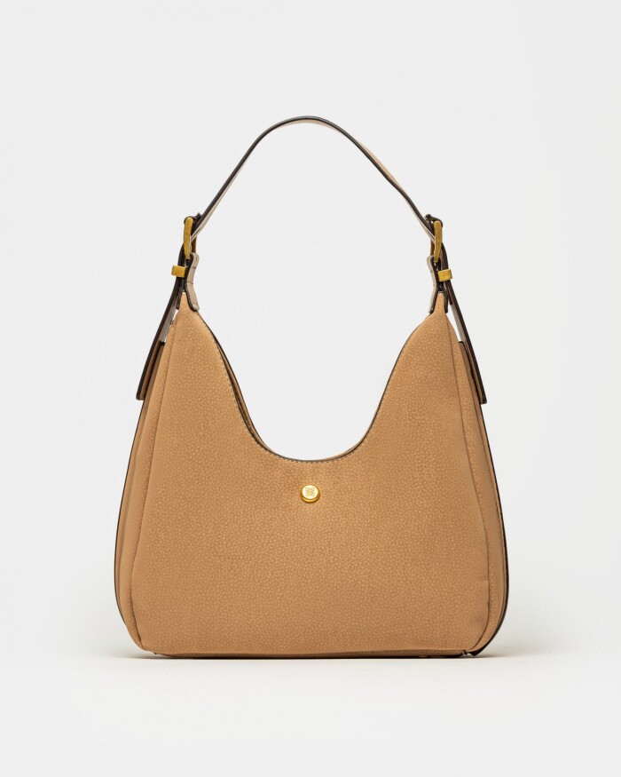 Cartera al hombro Raw en efecto gamuza Taupe
