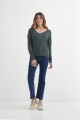 Sweater escote en V liso VERDE OLIVA
