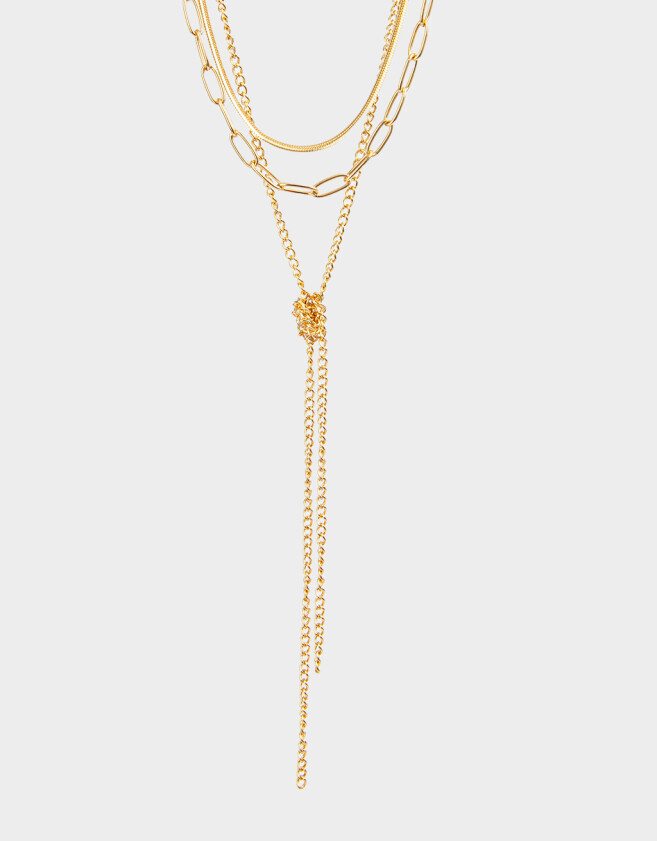 Collares Cortos Multi Cadenas Collar Layer Con Nudo - Dorado