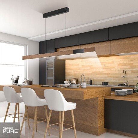 Colgante led lineal motorizado con varias funciones, negro y simil madera Colgante led lineal motorizado con varias funciones, negro y simil madera