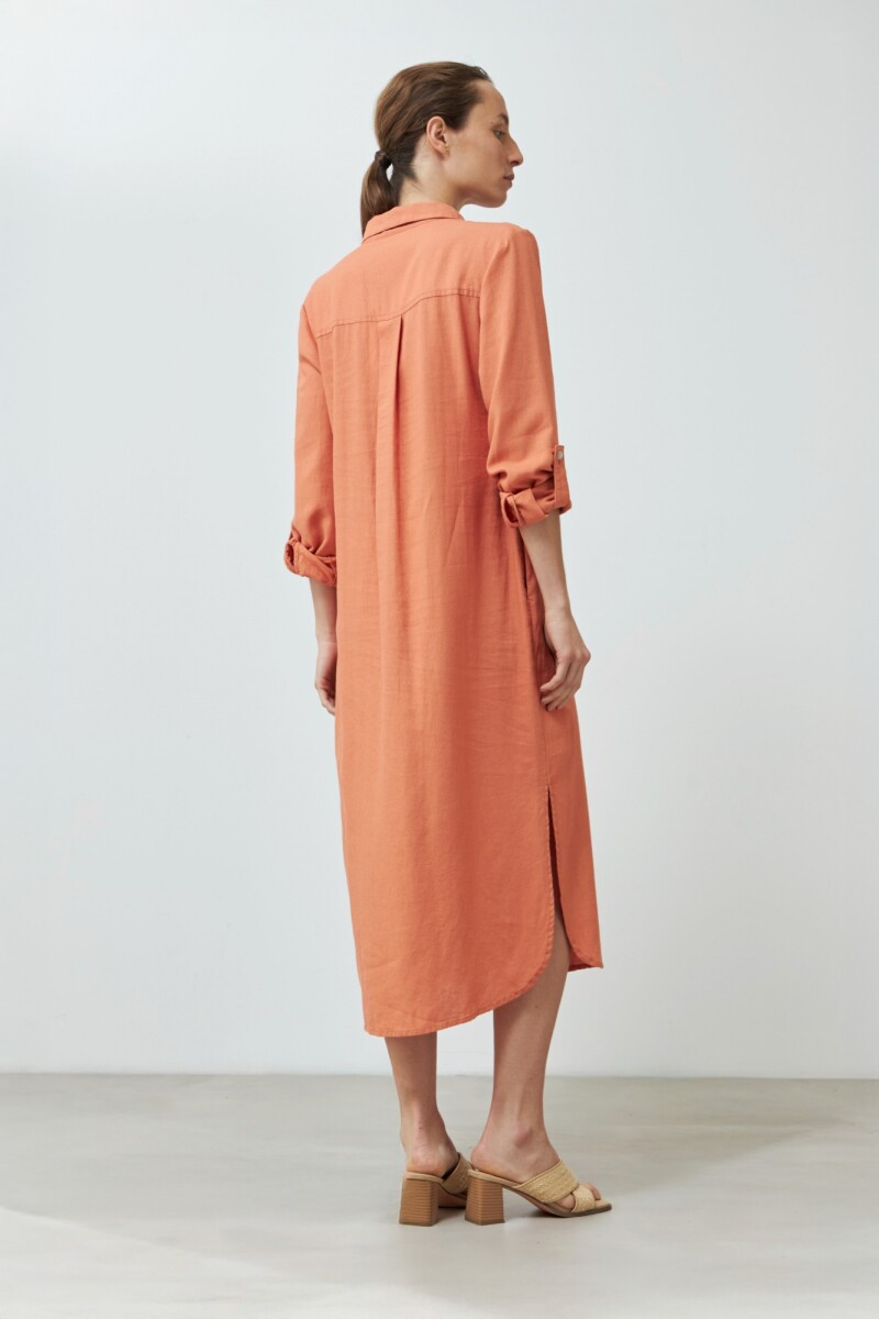 Vestido de lino camisero durazno