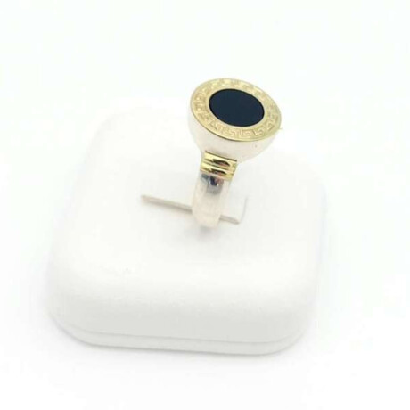 Anillo de Plata 925 con onix y guarda griega en Doublé de Oro 18 kt Diámetro 15 cm