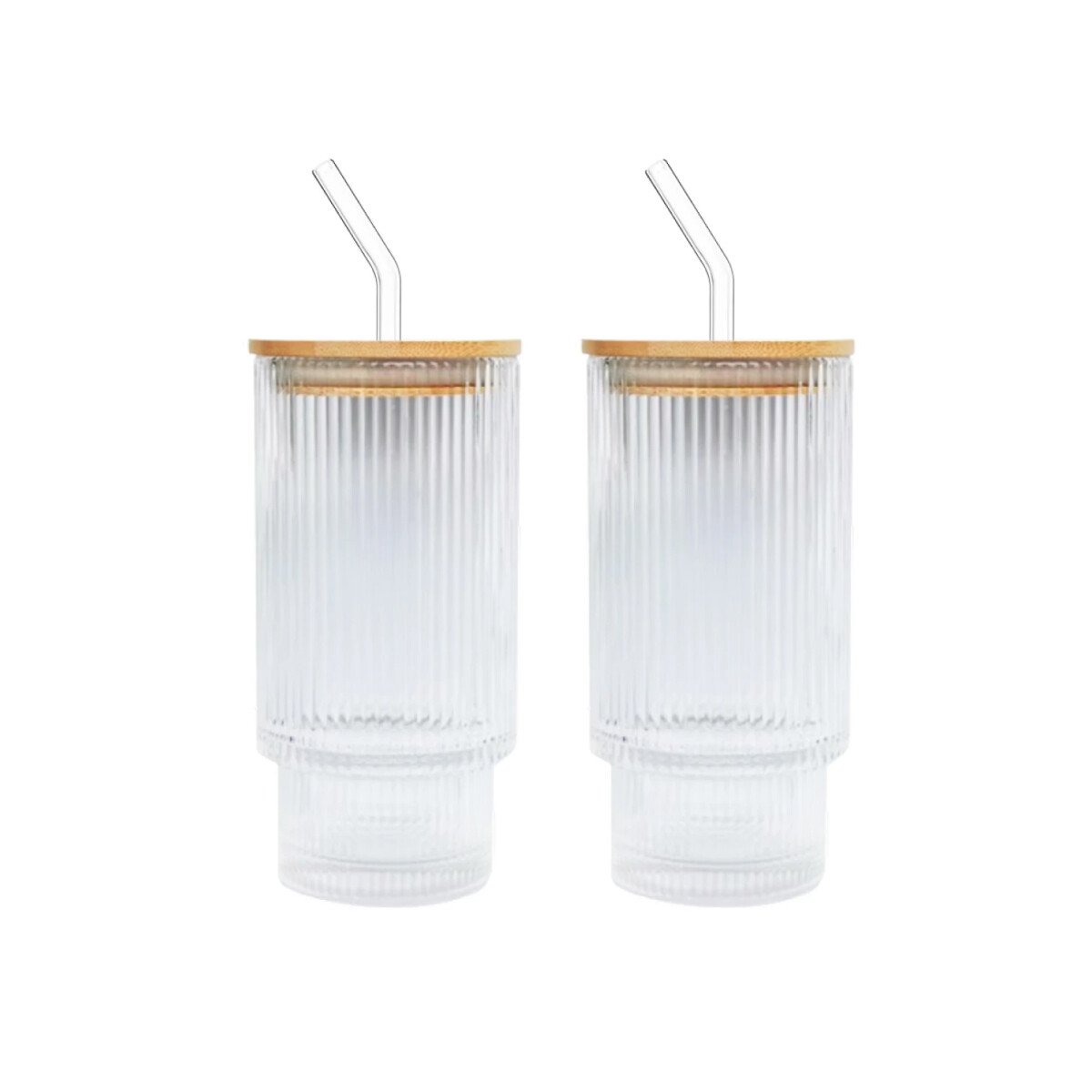 Set x2 de vasos de vidrio con tapa bambu 