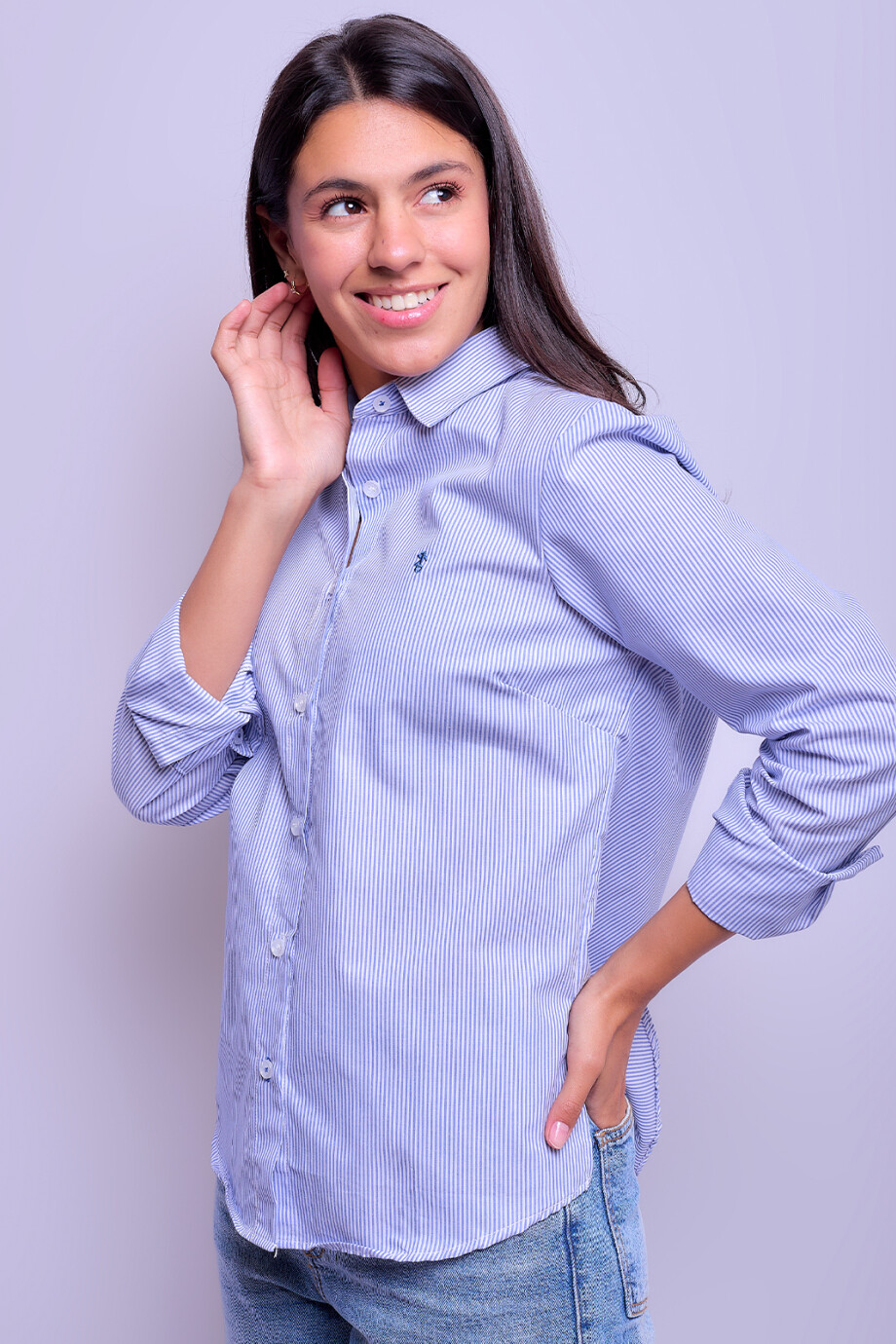 Camisa Dama Clásica Raya Celeste 1