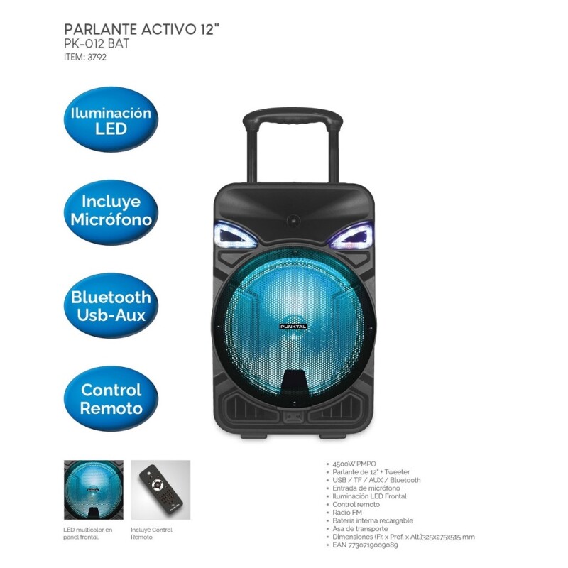 Parlante Punktal Pk-012 Activo 12 4500w Ehogar Color Negro Parlante Punktal Pk-012 Activo 12 4500w Ehogar Color Negro