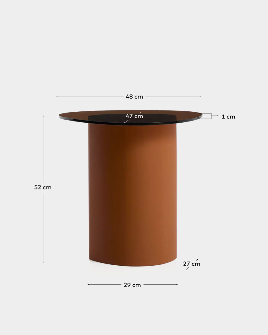 Mesa auxiliar Olir de vidrio templado y acero terracota 48 x 46,8 cm Mesa auxiliar Olir de vidrio templado y acero terracota 48 x 46,8 cm