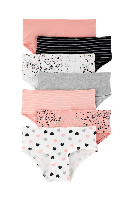 Pack siete bombachas de algodón, diseño corazones. Talles 2-5T Sin color