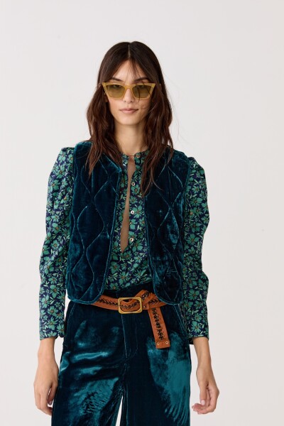 Waves Velvet Quilted Vest - Te Verde