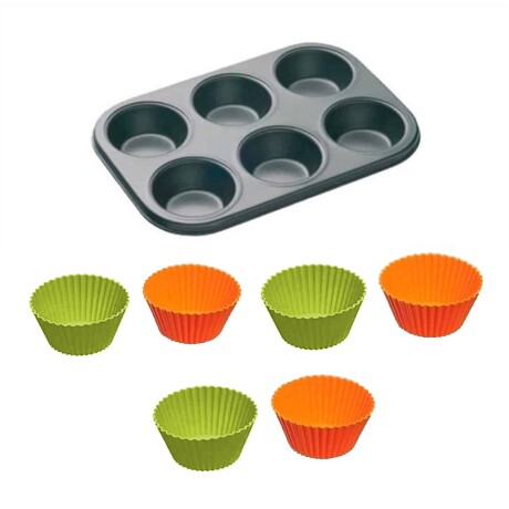 Molde Muffins Para 6 Unidades Incluye Pirotines Silicona Verde/naranja