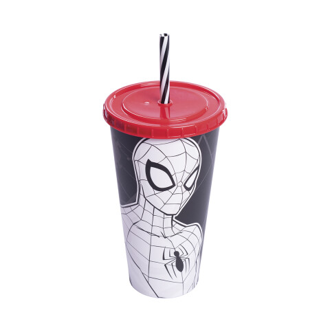 Vaso Plástico con Pajita 700ml Spiderman y Avenger U