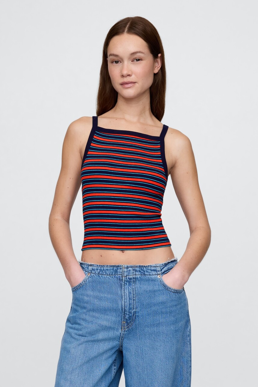 Musculosa Algodón Rib Mujer Navy Red Stripe