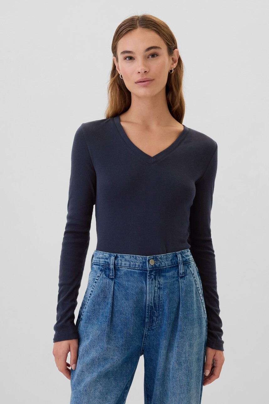 Remera Básica Cuello V Mujer Navy Uniform