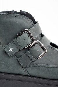 Bota Cuero Hebillas Negro