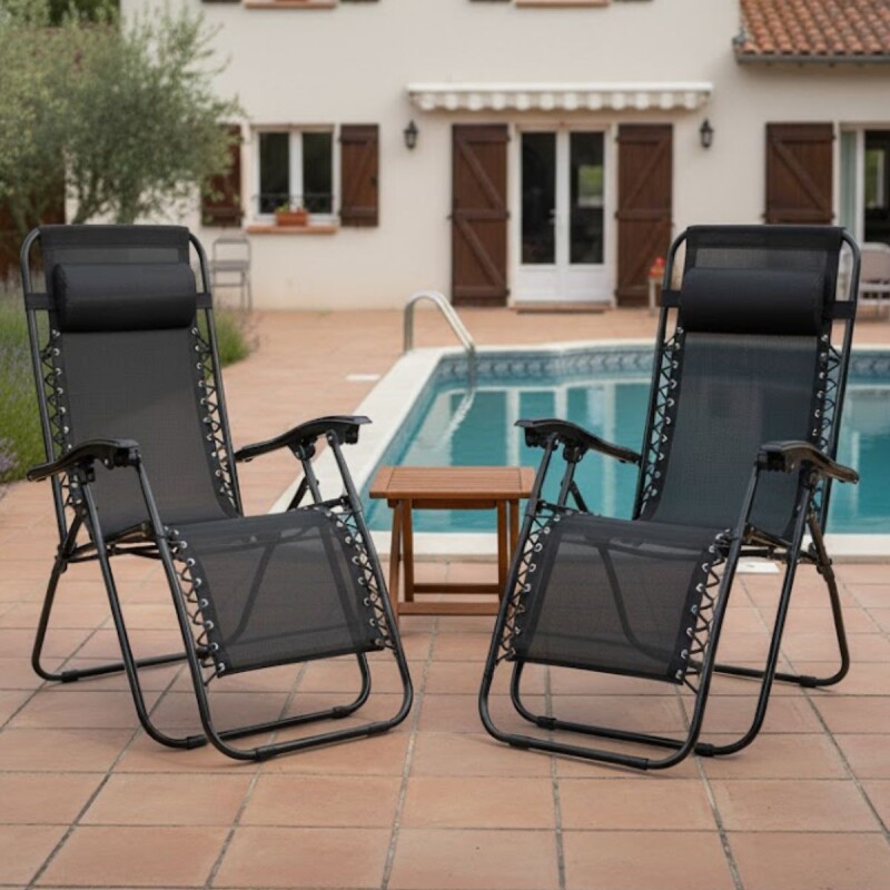 Set x2 Reposera Reclinable Gravedad Cero NEGRO