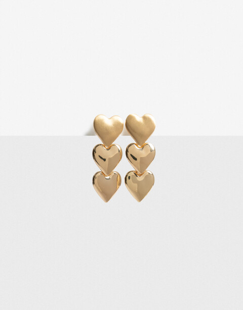 Aros Colgantes Largos Con Dijes Aros Colgantes Largos Corazones - Dorado