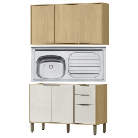 Bajo Mesada 120 cm 3 Puertas 2 Cajones y Aéreo 3 Puertas y Estantes Cocina Modular Gloria MDP 15mm y Pileta Tramontina Izquierda Bajo Mesada 120 cm 3 Puertas 2 Cajones y Aéreo 3 Puertas y Estantes Cocina Modular Gloria MDP 15mm y Pileta Tramontina Izquierda