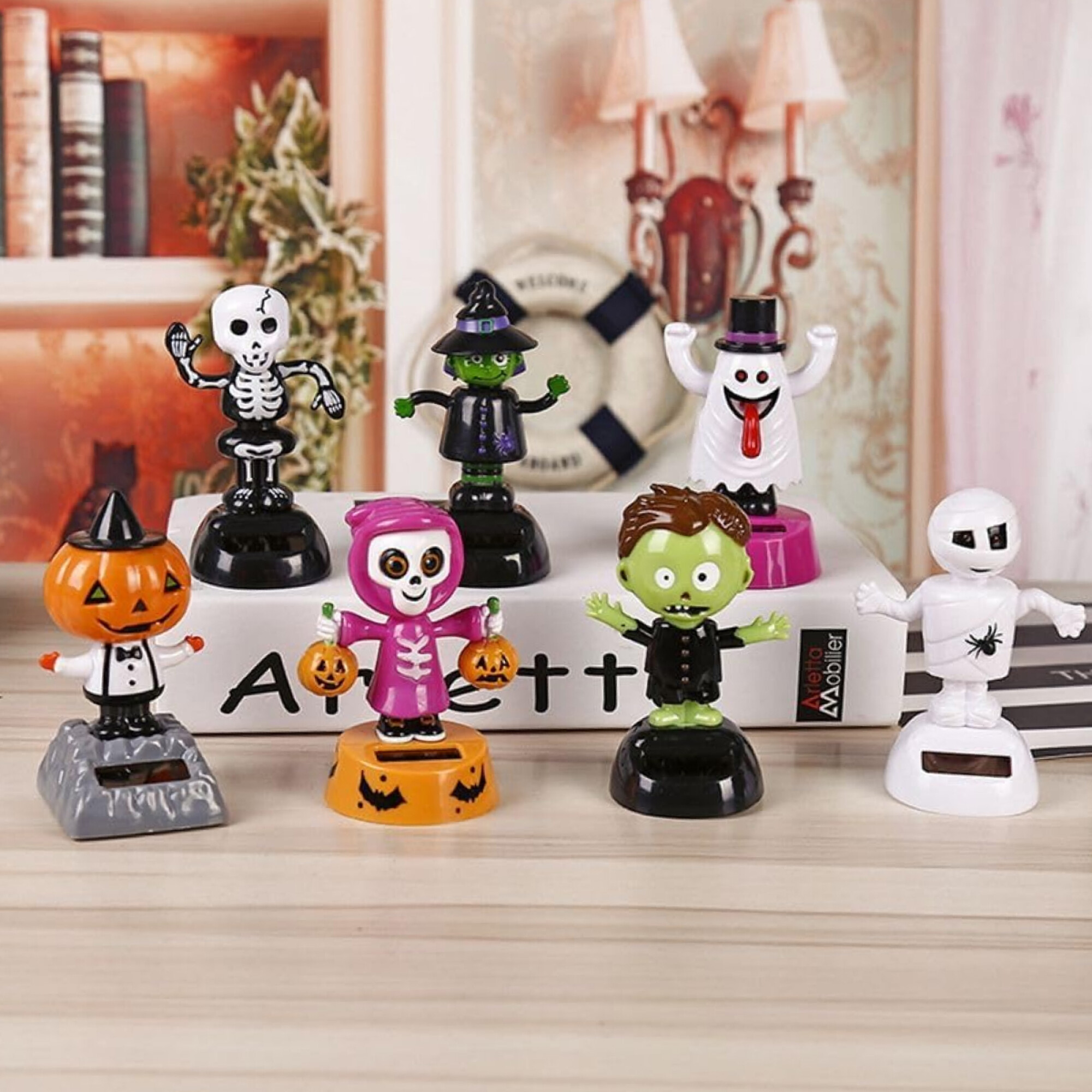 VICASKY Esqueleto Bailarín De Cuerda - Figura De Cráneo De Halloween Impreso En 3D - Decoración Azul De Plástico Y Goma Para Interior Y Exterior - Regalo Original