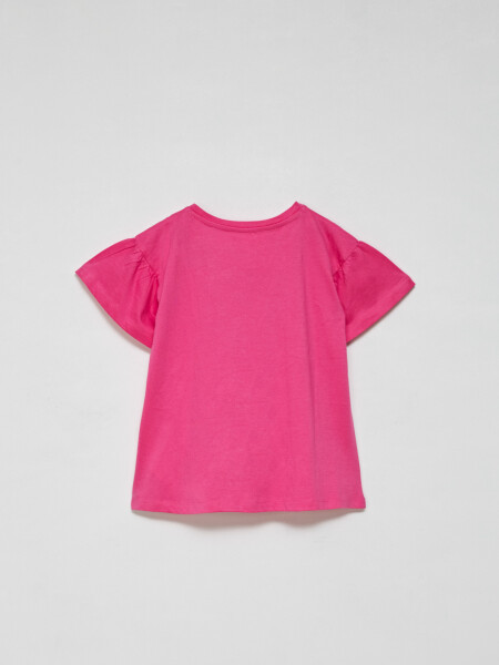 Camiseta manga corta volado Fucsia