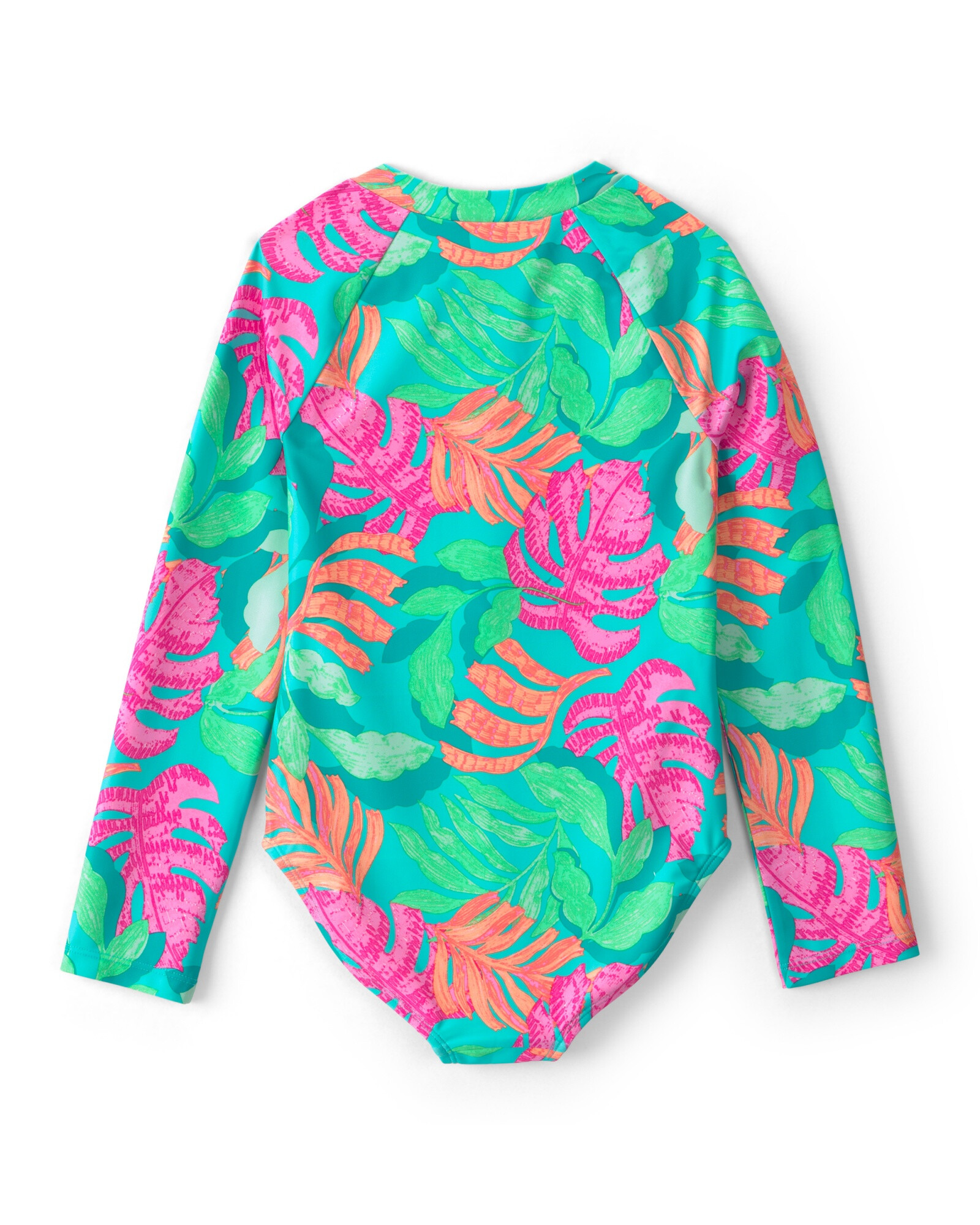 Malla de baño 1 pieza manga larga con protección UPF 50+, verde, diseño tropical Sin color
