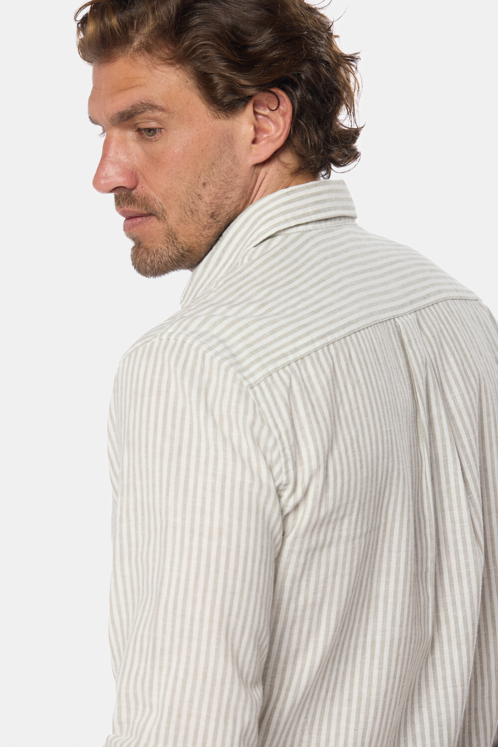 CAMISA DE LINO RAYADA Verde