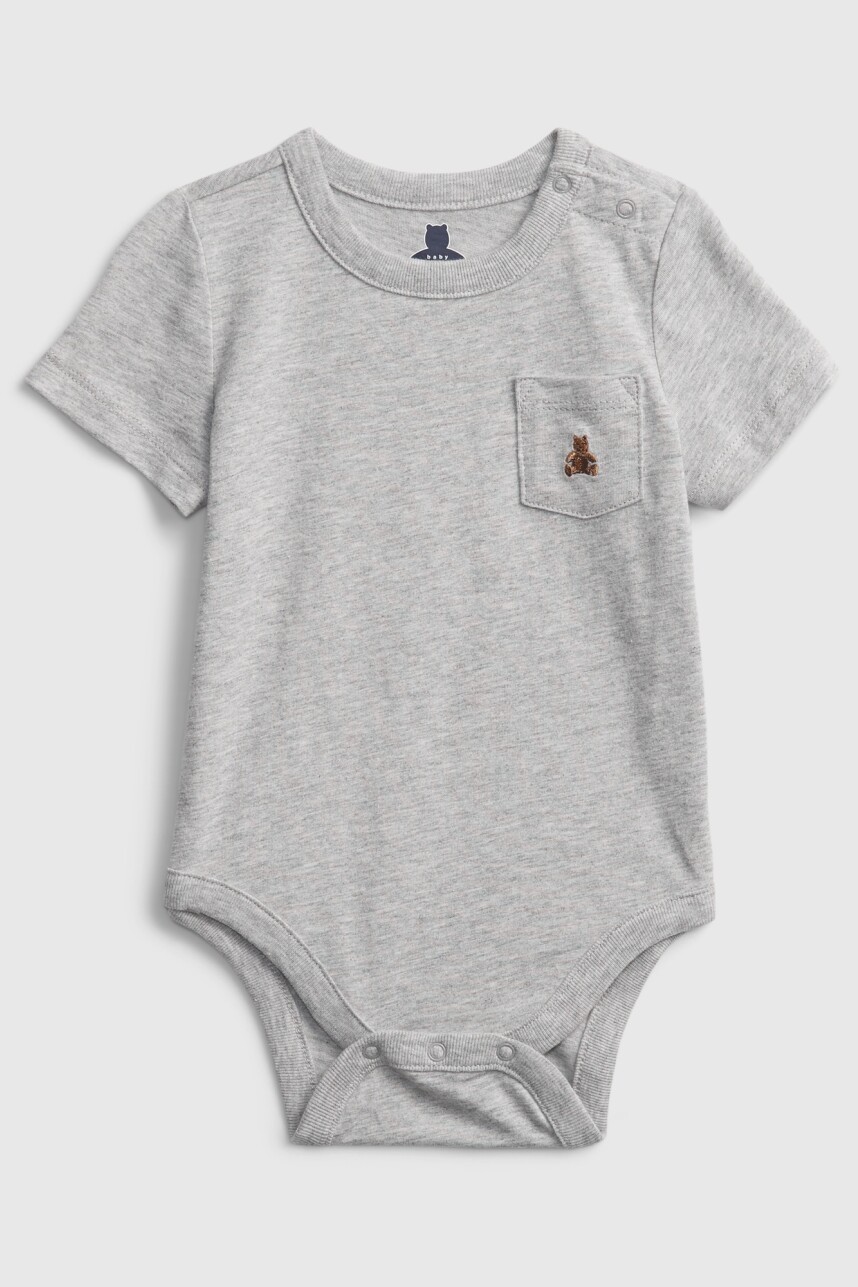 Body Manga Corta Con Bolsillo Bebé Light Heather Grey B08