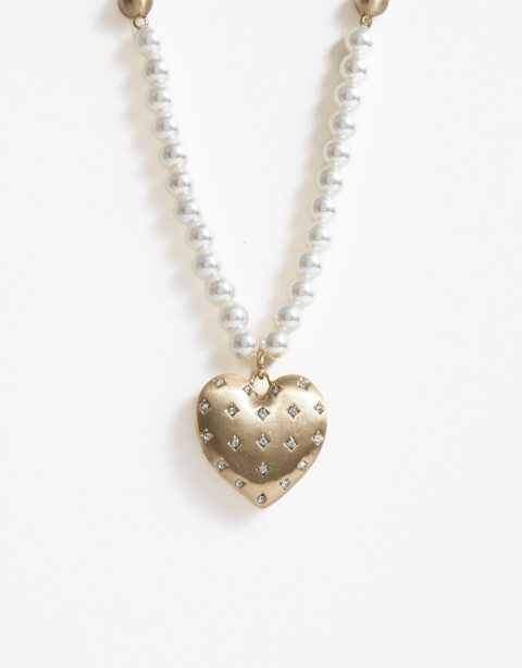 Collares Largos Perlas Collar Largo Con Corazón Brushed - Dorado