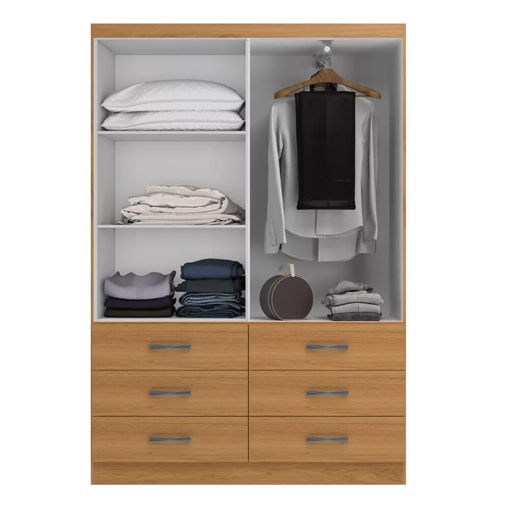 ROPERO 2 PUERTAS 6 CAJONES GUARDARROPA ARMARIO PLACARD CLOSET COLOR MADERA