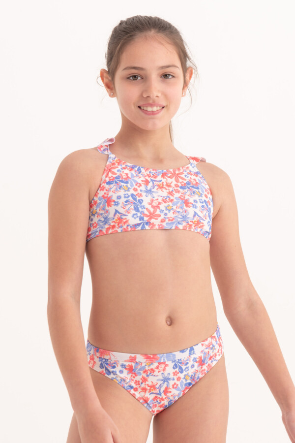 Bombacha bikini con volados Flores Crema