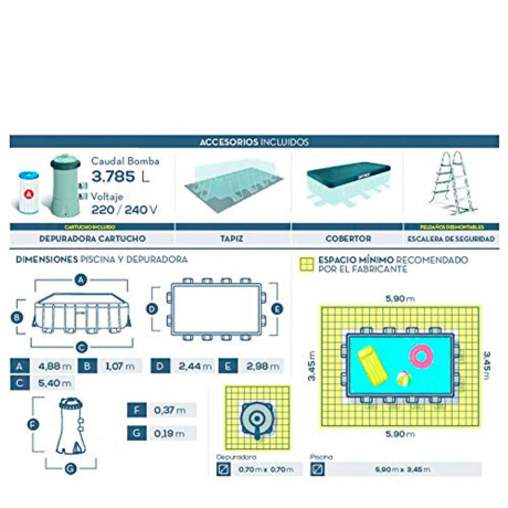 Piscina Intex Estructural 10874 L + Bomba + Regalos Gris claro