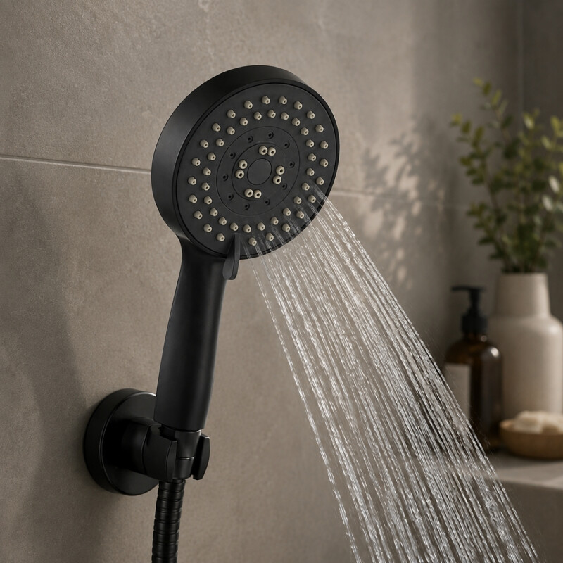 Grifería duchero teléfono + Soporte + Colilla baño NEGRO
