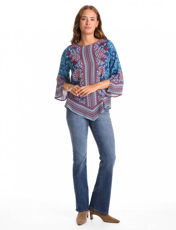 Blusa Gasa Flores AZUL/MULTI