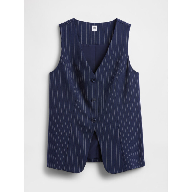 V-LONGLINE VEST - PVL NAVY PINSTRIPE