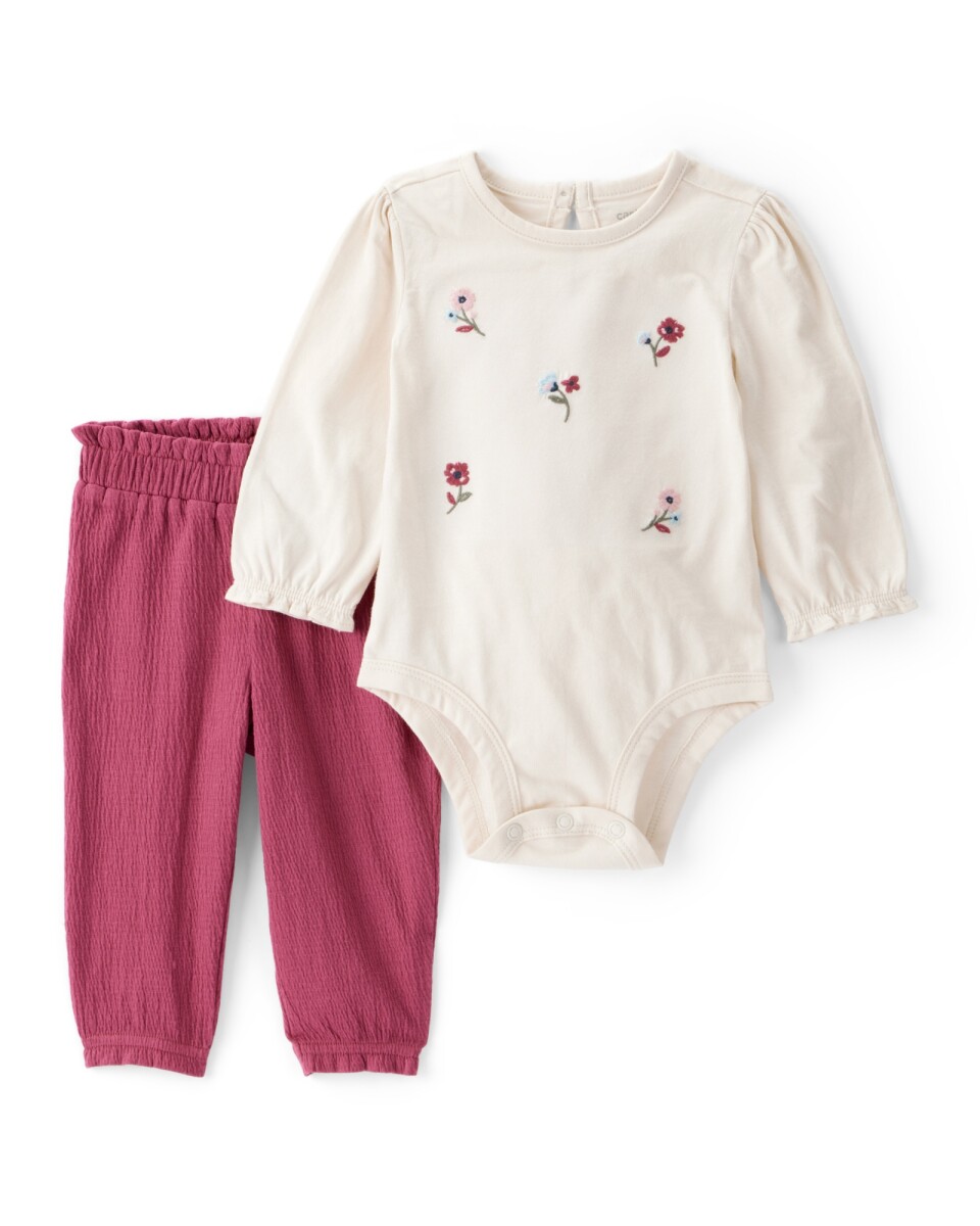 Set dos piezas, pantalón de jersey arrugado y body de algodón 