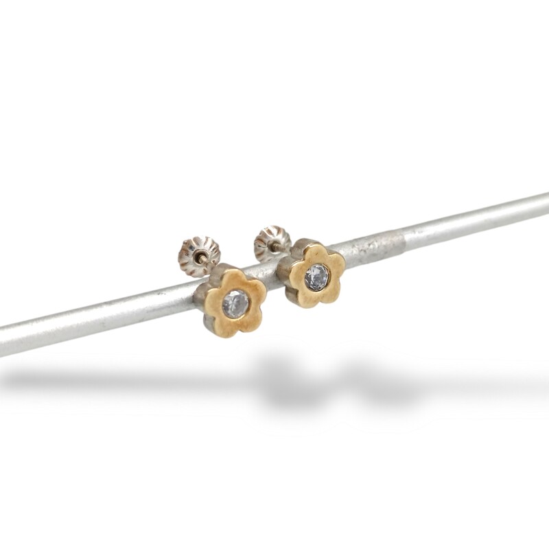 Caravanas Flor Zirconia-Plata y oro-Zirconia-CA5079 conpiedra